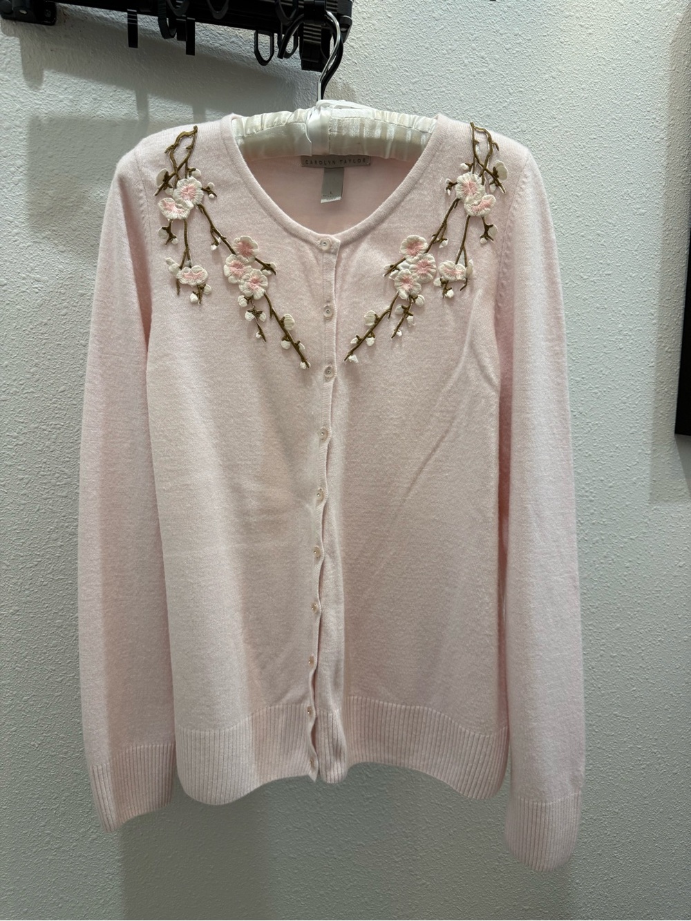 Carolyn Taylor Light Pink Embroidered Floral Cardigan